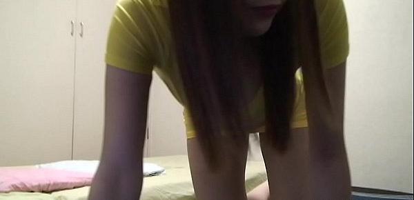  Japanese girl downblouse and upskirt during cleaning the room